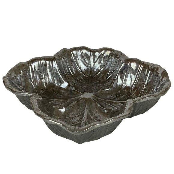Wilton Armetale Majolica Cabbage Divided Pewter 9.5 in Serving Bowl Square - Picture 1 of 8